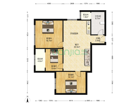 华林广场 3室1厅1卫 114平方