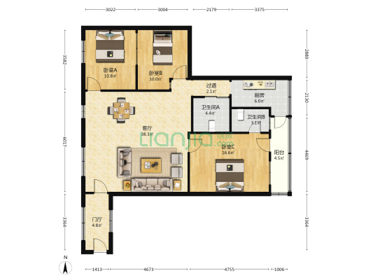 红明大厦 3室1厅2卫 122平方