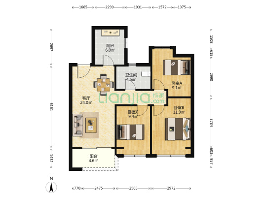 建发熙和府 3室1厅1卫 89平方