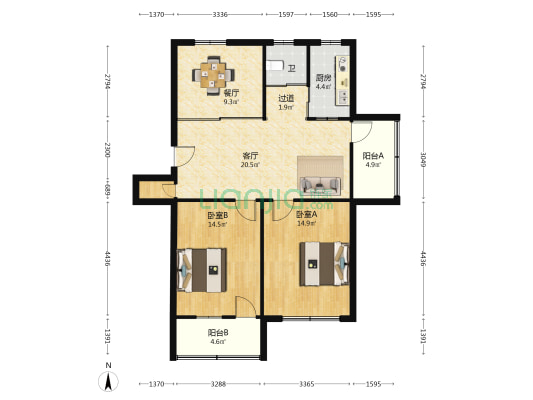 武定苑 2室2厅1卫 87平方