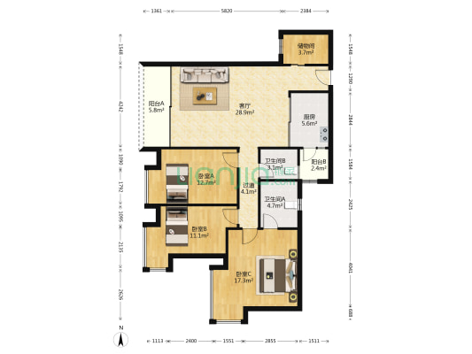 福民佳园 3室1厅2卫 123平方
