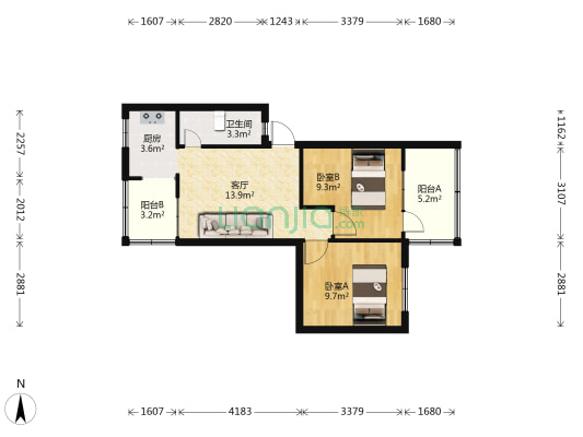 何家院村 2室1厅1卫 45平方