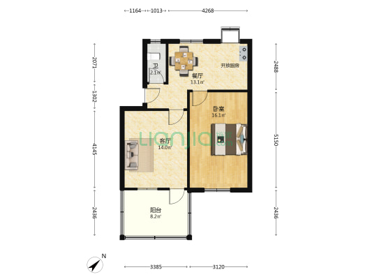 武车六村 1室2厅1卫 61平方