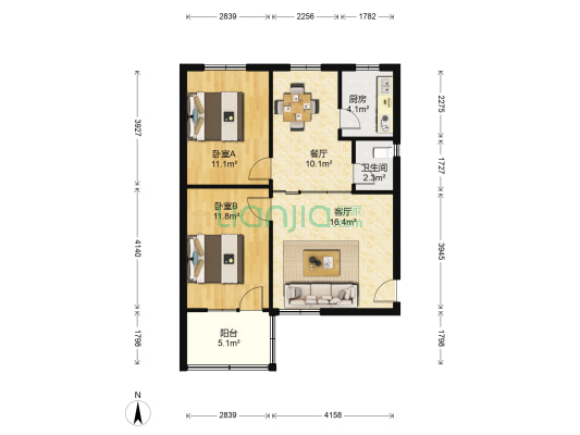 湖南建设银行职工宿舍 2室2厅1卫 69平方