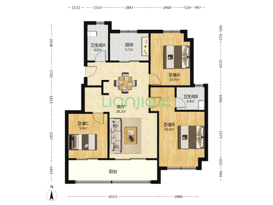 悦云庭 3室1厅2卫 110平方