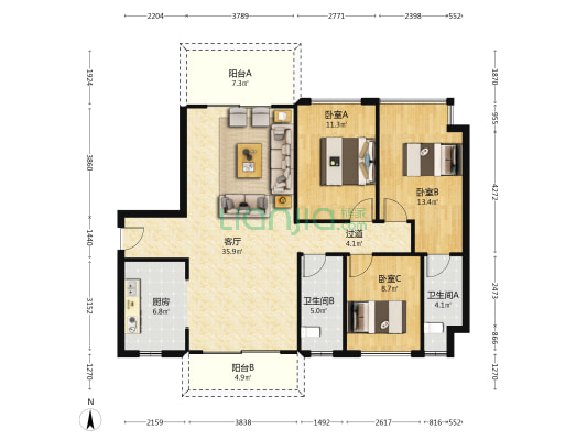德森广场二期 3室1厅2卫 116平方