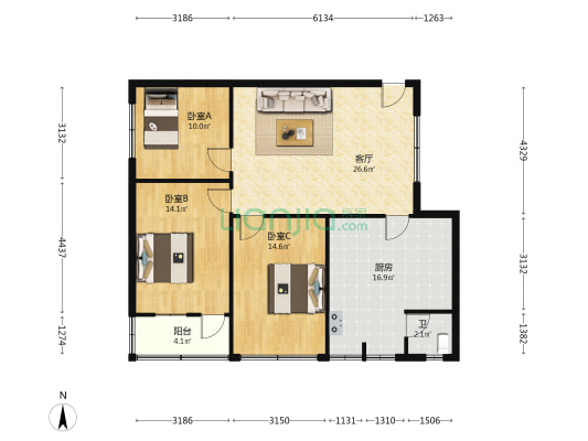 马皇庙86号 3室1厅1卫 82平方