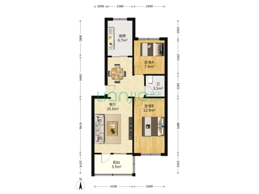 兰石研究所家属院(王家堡) 2室1厅1卫 80平方