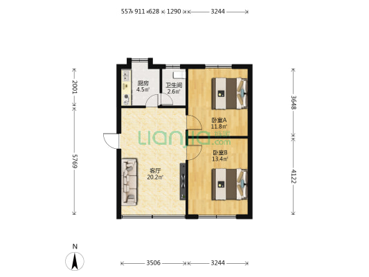 新建路98号 2室1厅1卫 66平方