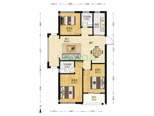 贵安新天地贵丰苑一区 3室1厅2卫 99平方