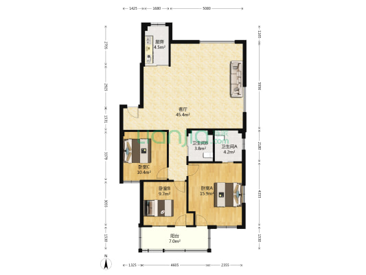 玉兰花 3室1厅2卫 118平方
