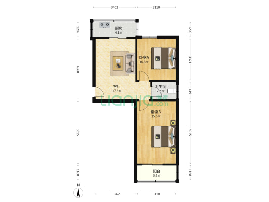 电业新村南院 2室1厅1卫 61平方