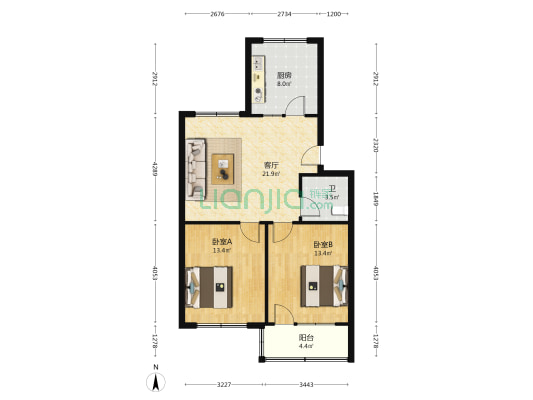 兴泊一小区 2室1厅1卫 78平方