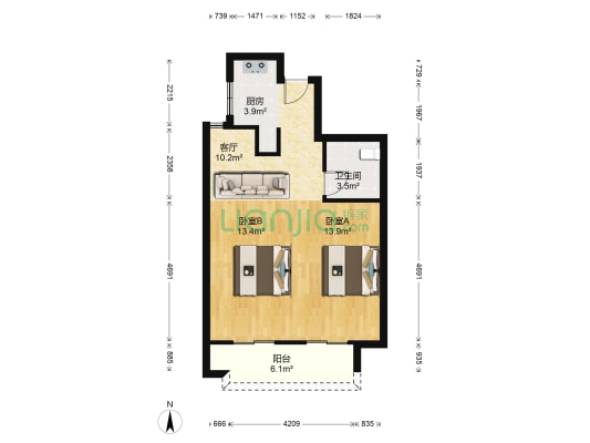 鸿翔红枫里 2室2厅1卫 60平方
