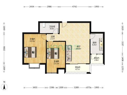 凤凰山小区 2室1厅1卫 97平方