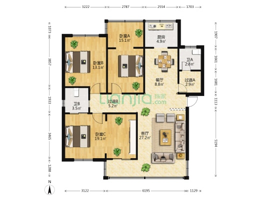 龙翔街大羊巷28号 3室2厅2卫 101平方
