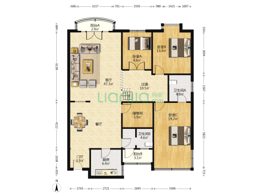 梓园花苑 3室1厅2卫 145平方