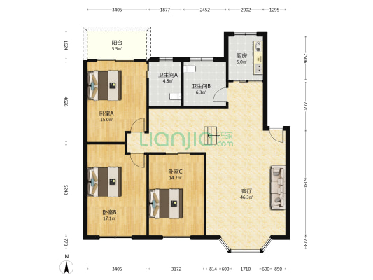 四季宜家 3室1厅2卫 136平方