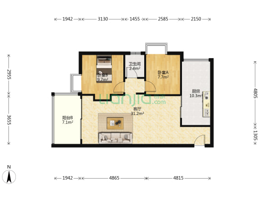 德丰雅苑 2室1厅1卫 80平方