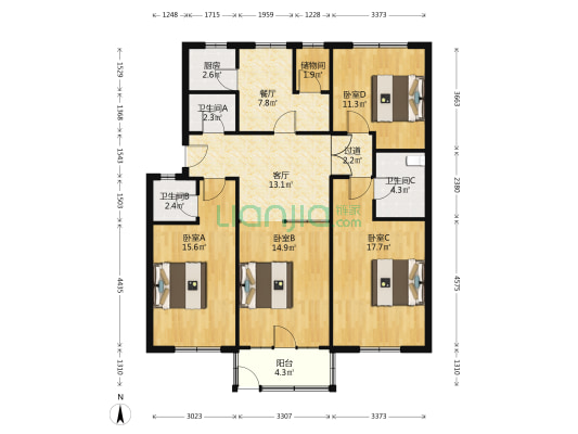 气针厂宿舍 4室2厅3卫 120平方