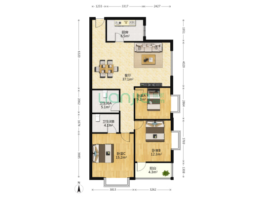 都会风尚 3室1厅2卫 116平方