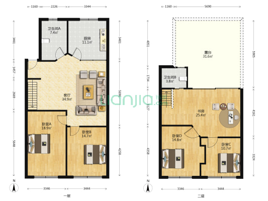 桂和公寓 5室1厅2卫 92平方