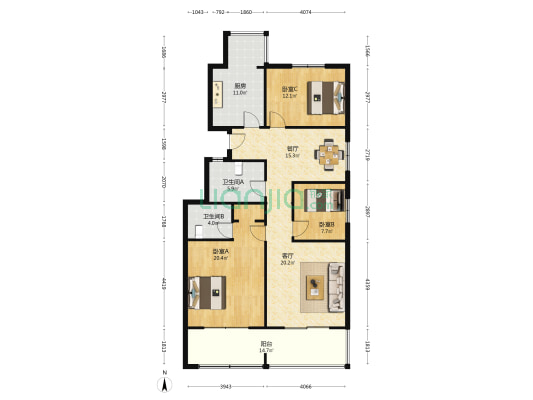 兴隆石榴园 3室2厅2卫 136平方