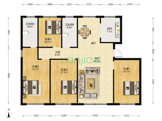 汉唐公馆 4室1厅2卫 163平方