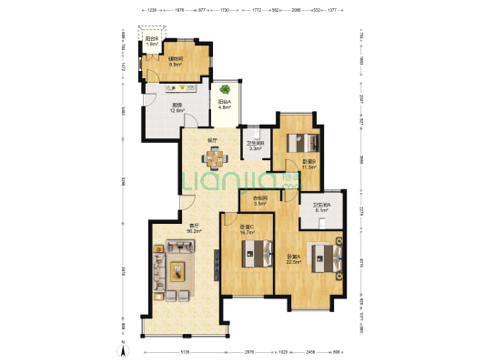 蔚蓝水岸 3室1厅2卫 184平方