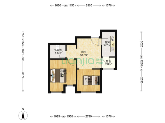 和苑绵和园 2室1厅1卫 64平方