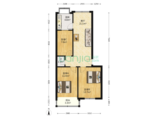 公路局家属院 3室1厅1卫 75平方