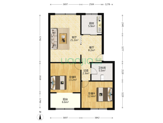科联街5号 2室2厅1卫 89平方
