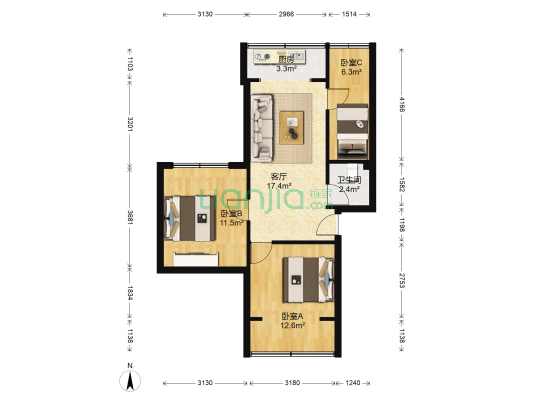 清江东路358号 3室1厅1卫 66平方