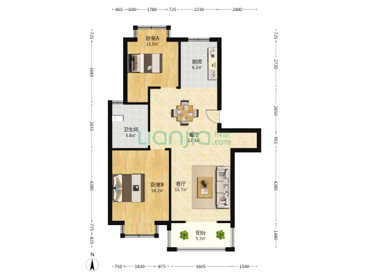 嘉阳花苑 2室2厅1卫 100平方