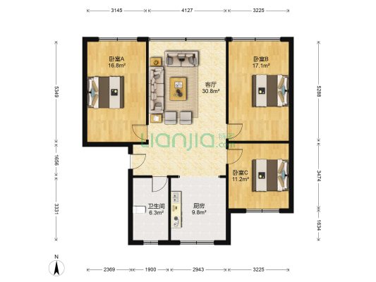 清华路39号 3室1厅1卫 99平方