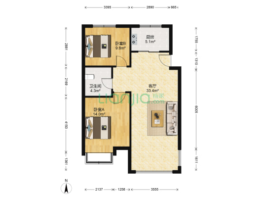 保利蔷薇公馆 2室1厅1卫 83平方