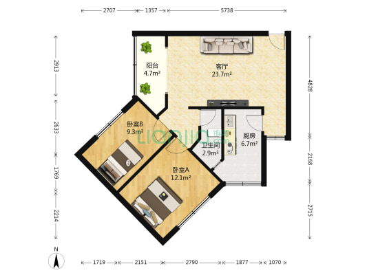 红运花园佳苑 2室1厅1卫 75平方