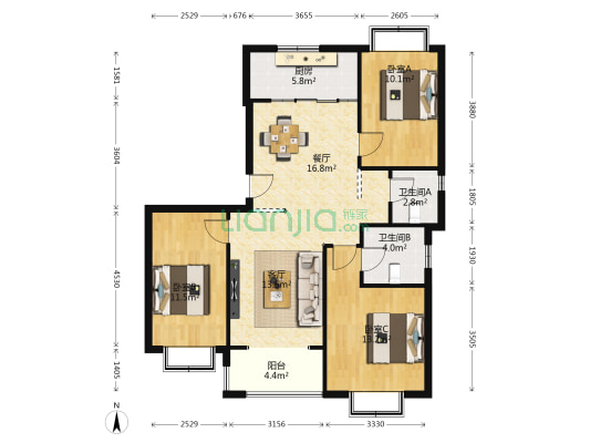 水杉御景 3室2厅2卫 131平方