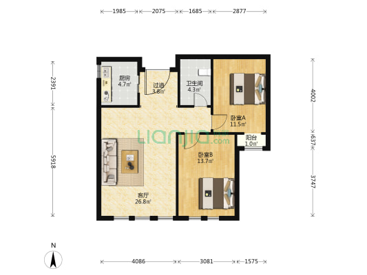 城厢公馆 2室1厅1卫 96平方
