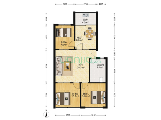 信亚小区 3室2厅1卫 87平方