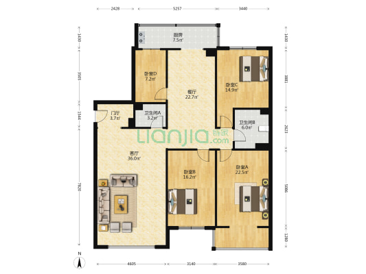 易尚大厦 4室2厅2卫 182平方