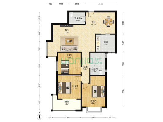 兴隆园五区 3室2厅2卫 133平方