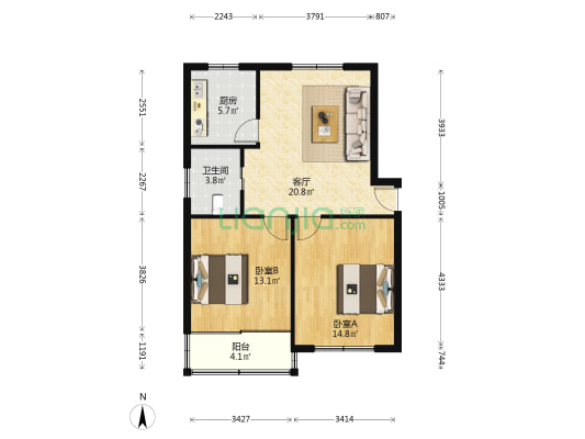 火箭公寓 2室1厅1卫 76平方