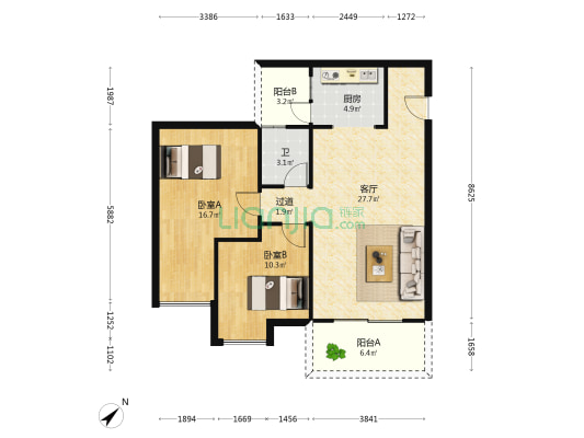 新民雅居 2室1厅1卫 86平方