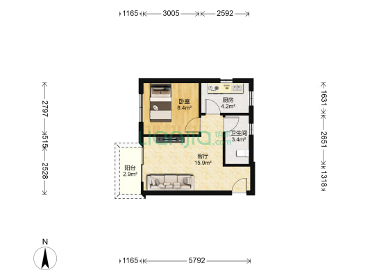 东虹路61号院 1室1厅1卫 44平方