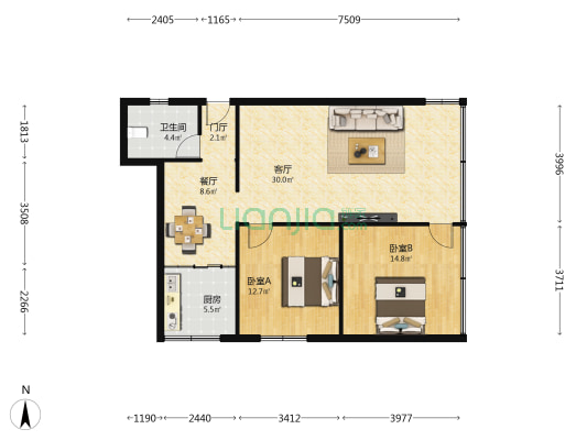 通化路 2室2厅1卫 96平方