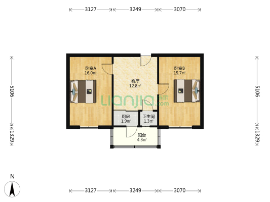 普济里 2室1厅1卫 60平方