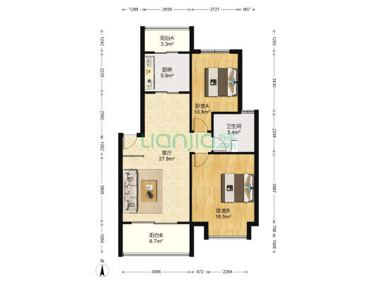 欧风华庭 2室1厅1卫 87平方
