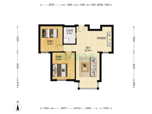 吉大菲尔瑞特 2室1厅1卫 70平方