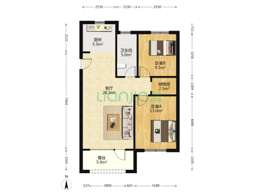 利和学府花园 3室2厅2卫 95平方